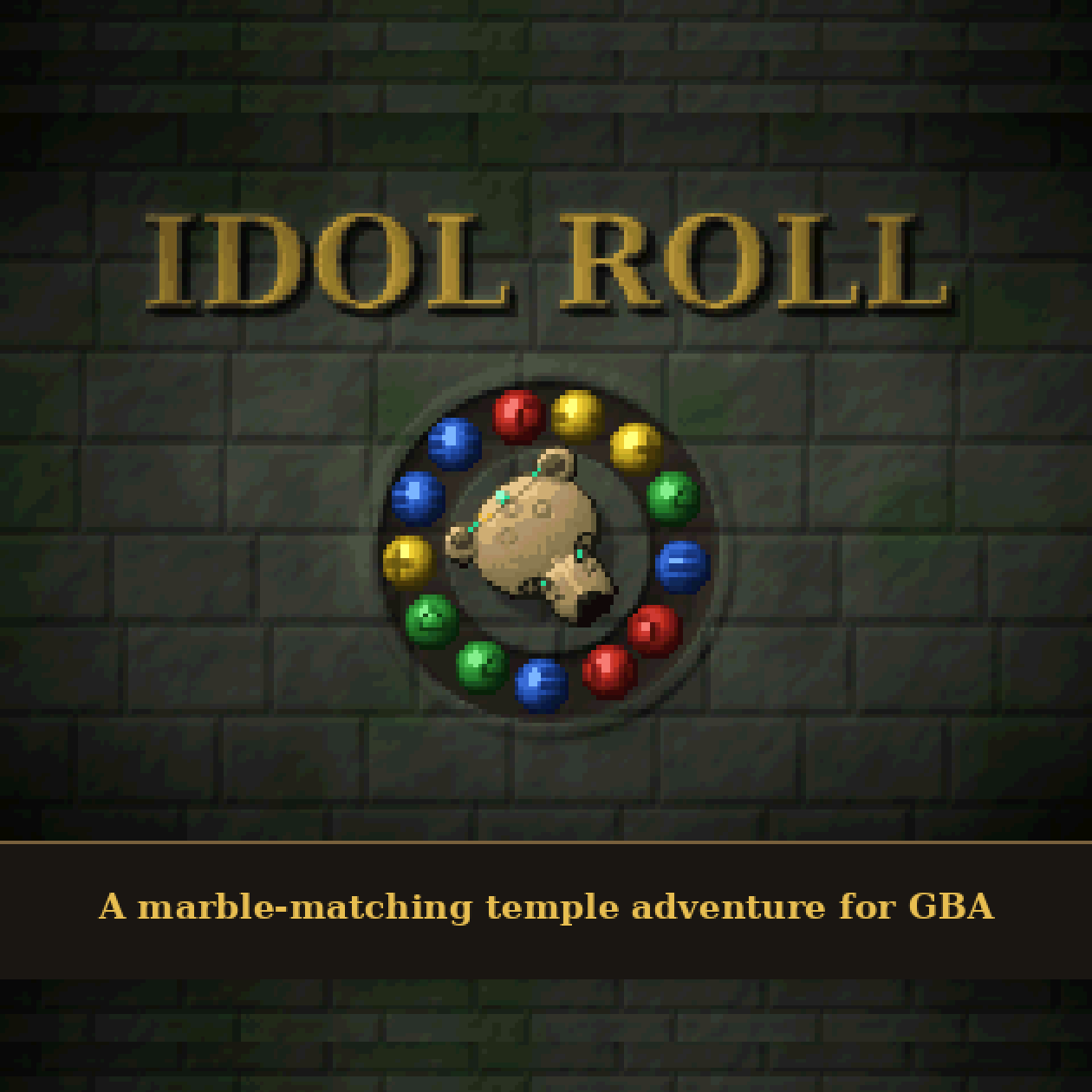 Idol Roll title art: a stone jaguar idol ringed by colored marbles.